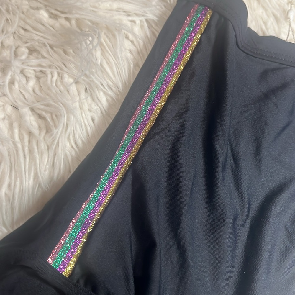 Black Kids Swimsuit - midnight gold rainbow elastic one shoulder one piece